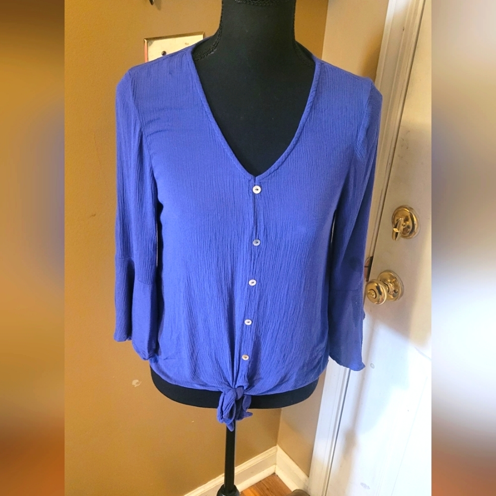 Mossimo Blue/purple Button down Bell Sleeve Blouse